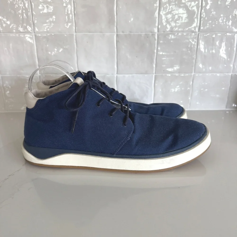 OluKai Papaku Chukka Boots Men 12 Navy‎ Blue Canvas Lace Up Mid Top Sneakers